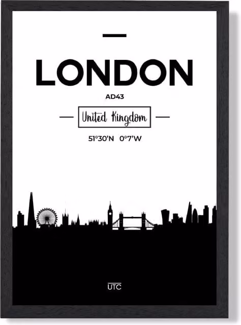 ARTZE London Black and White City Skyline Framed Paper Poster – 1