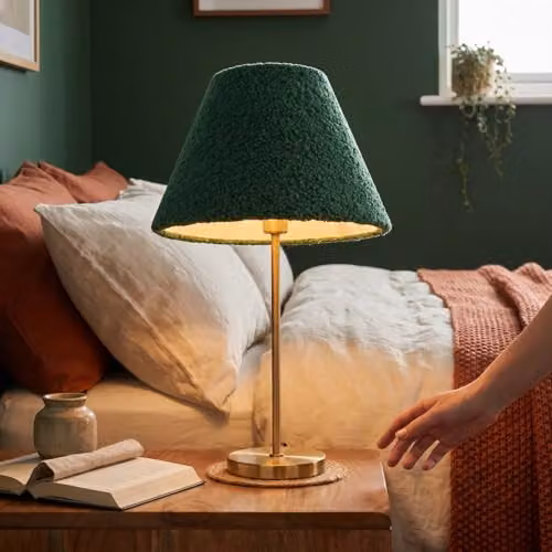 Happy Homewares Emerald Green Textured Velvet Fabric Cylinder Lamp Shade with White Inner, W: 21 cm, H: 30 cm – 3