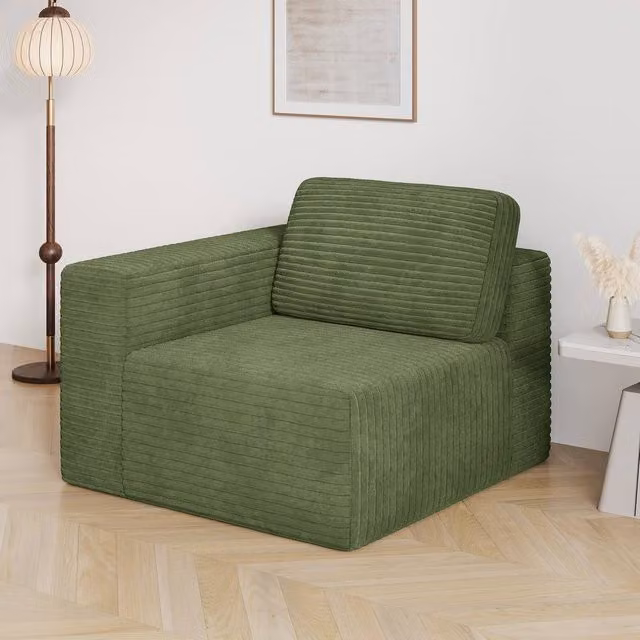 Dprodo Corduroy Modular Sofa, Left Seat Only, Green, W/D/H: 101 x 101 x 82 cm – 1