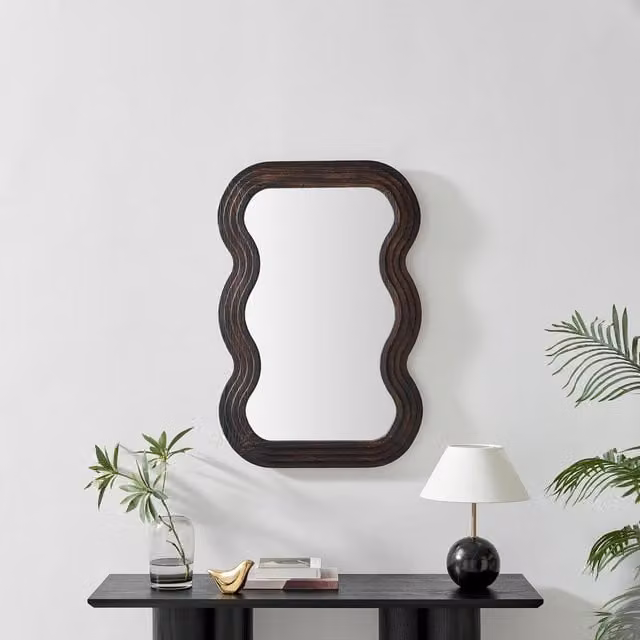 FurnitureboxUK Liora Wavy Rectangular Wall Mirror, Walnut Wood, W: 90 cm, H: 60 cm