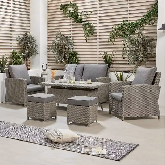 Pacific Lifestyle 6 Seater Modern Rattan Outdoor Garden Set in Grey