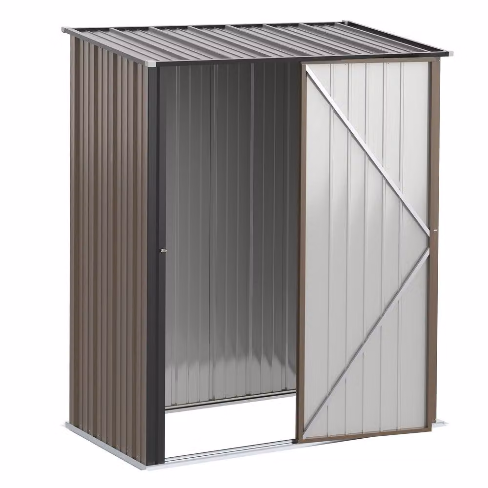 Rolipo Brown Corrugated Galvanised Steel Garden Shed with Single Door, W/D/H: 161.5 x 94.5 x 161.5 cm – 2
