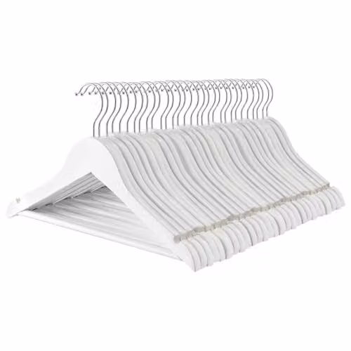 Harbour Housewares White Wooden Childrens Coat Hangers with Trouser Bar and Swivel Hook, Pack of 30