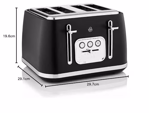 Swan Serenity ST19024BLK 4 Slice Toaster with Matt Finish, 6 Browning Levels, Temperature Control, Reheat and Defrost Functions, 2100W, Black – 6