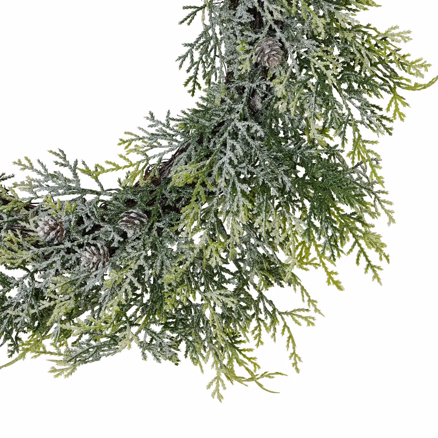 Love Lace White and Green Frosted Pine Wreath with Pinecones and Artificial Flowers – 2