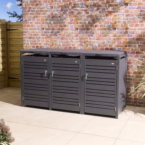 Rowlinsons Chelsea Triple Bin Store in Anthracite Grey Steel, W: 200.5 cm, D: 81.0 cm, H: 116.5 cm – 1