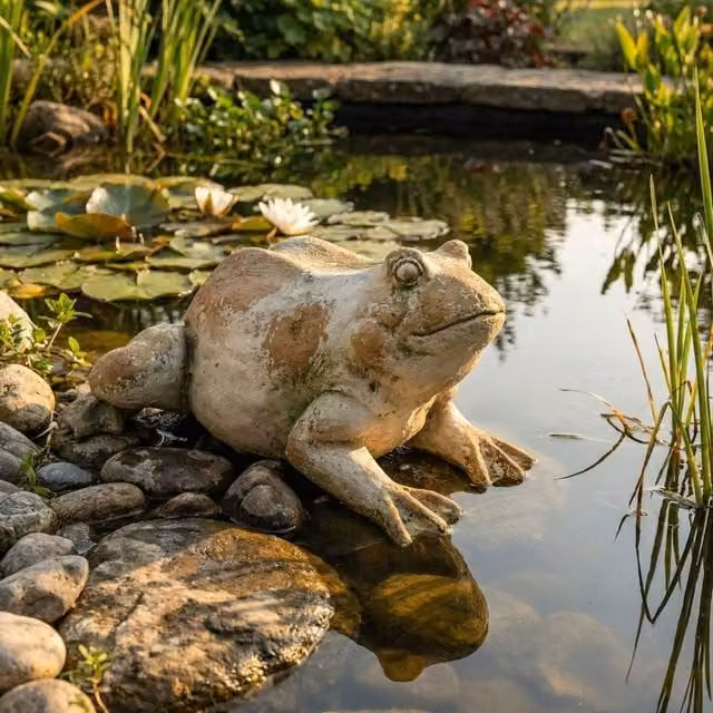 Wyld and Coco Beige Ceramic Frog Garden Figurine, H 36 x W 50 x D 23 cm