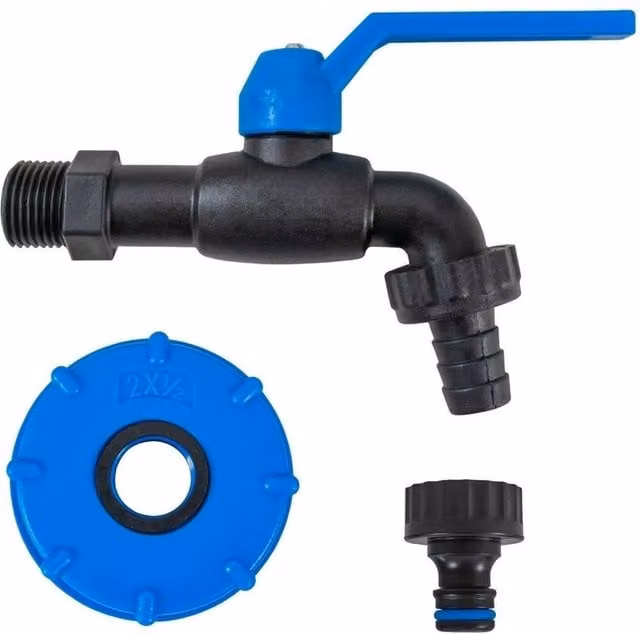 VOGREX Black S60x6 IBC Tank Outlet Cap with Lever Tap and Quick Hose Connector – 1