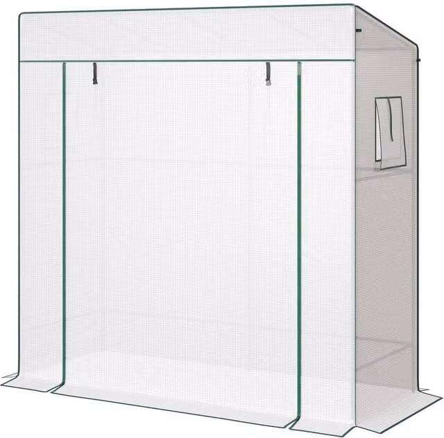 NESTLUNE Walk-in Garden Green House with Large Roll-up Door and 2 Mesh Windows, White and Green, W/D/H: 100 x 15 x 100 cm
