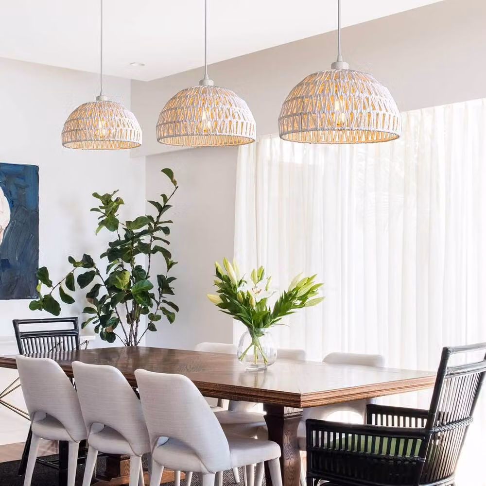 COMELY White Handmade Braided Rattan Pendant Ceiling Light with E27 Socket – 3