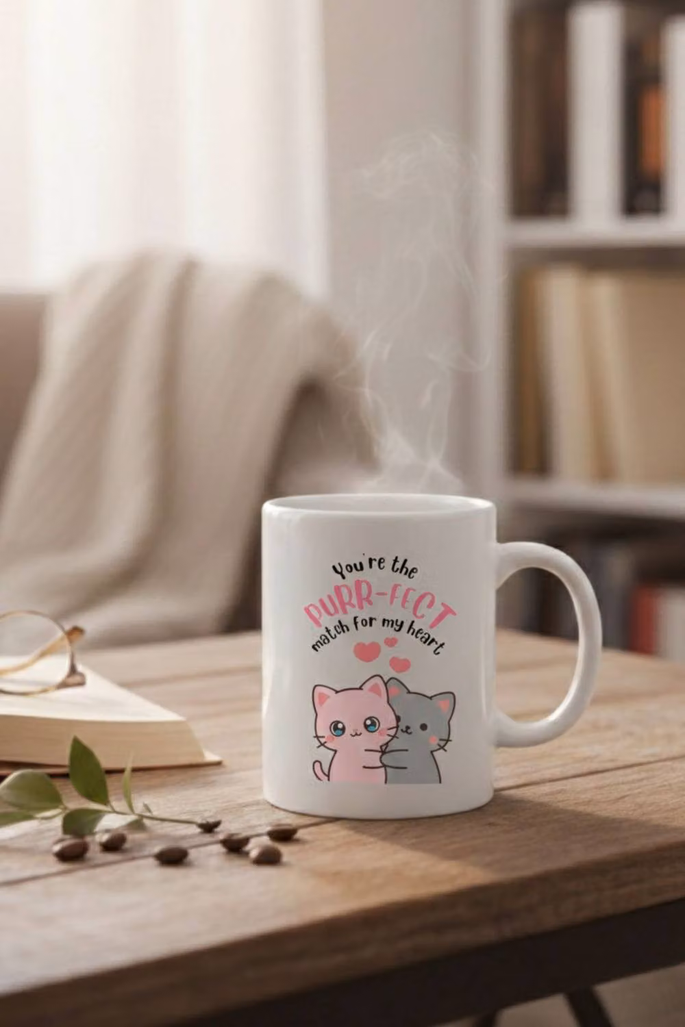 Dyzi You're The Purr-Fect Match Printed Ceramic Mug in White – 3