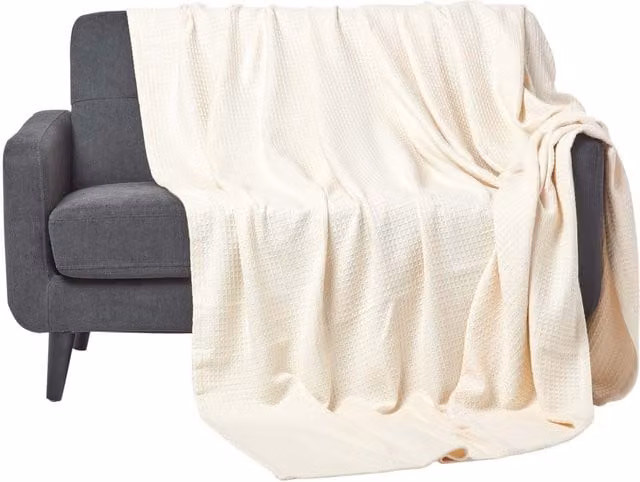 Homescapes Organic Cotton Waffle Pique Summer Blanket in Beige, Yellow or White, W/D/H: 230 x 250 cm
