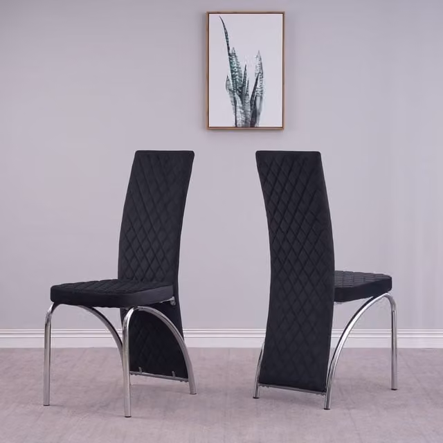 Modernique Irine Set of 4 Black Velvet Dining Chairs with Metal Cantilever Base