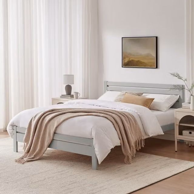 FurnitureboxUK Declan Solid Pine King Size Bed Frame, Grey