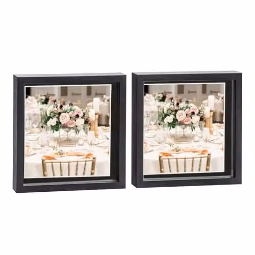 Nicola Spring 2 Piece Black Square 3D Shadow Box Photo Frame Set with Glass Aperture – 1