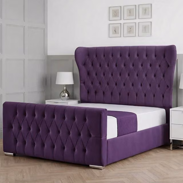 Living Comfort Bedz Velvetine Upholstered Gas Lift Storage Bed in Purple, W/D/H: 180 x 200 cm