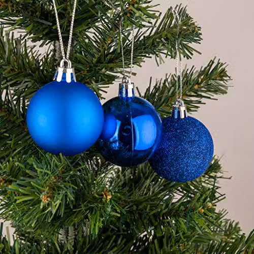 Shatchi 9-Piece Set of Blue and Silver Shatterproof Plastic Christmas Bauble Hanging Decorations, 50mm Round Ornaments – 2