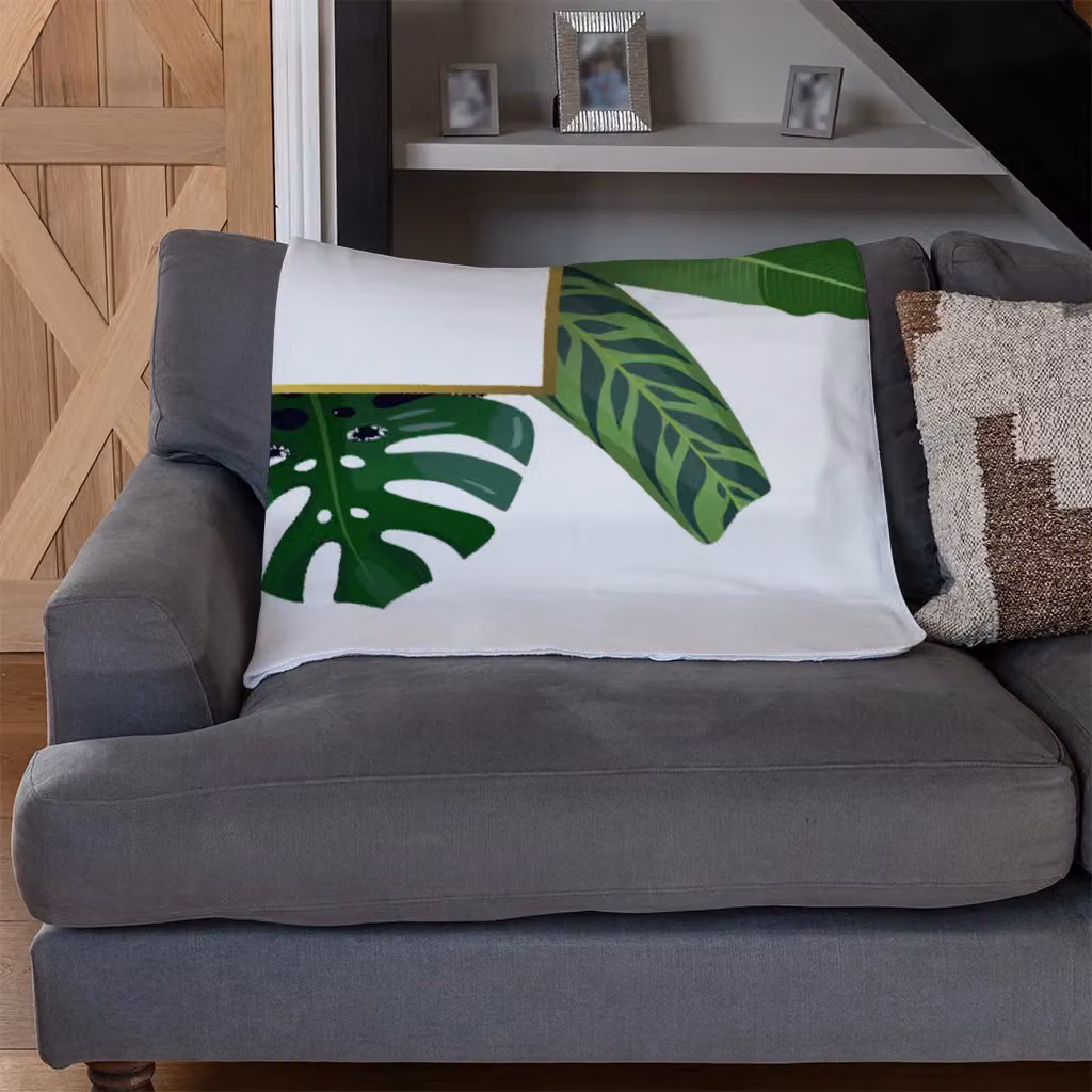 Benjamin Tate Design Botanical Frame Floral Fleece Blanket in Green, Beige and White, W/D/H: 120 x 150 cm – 3