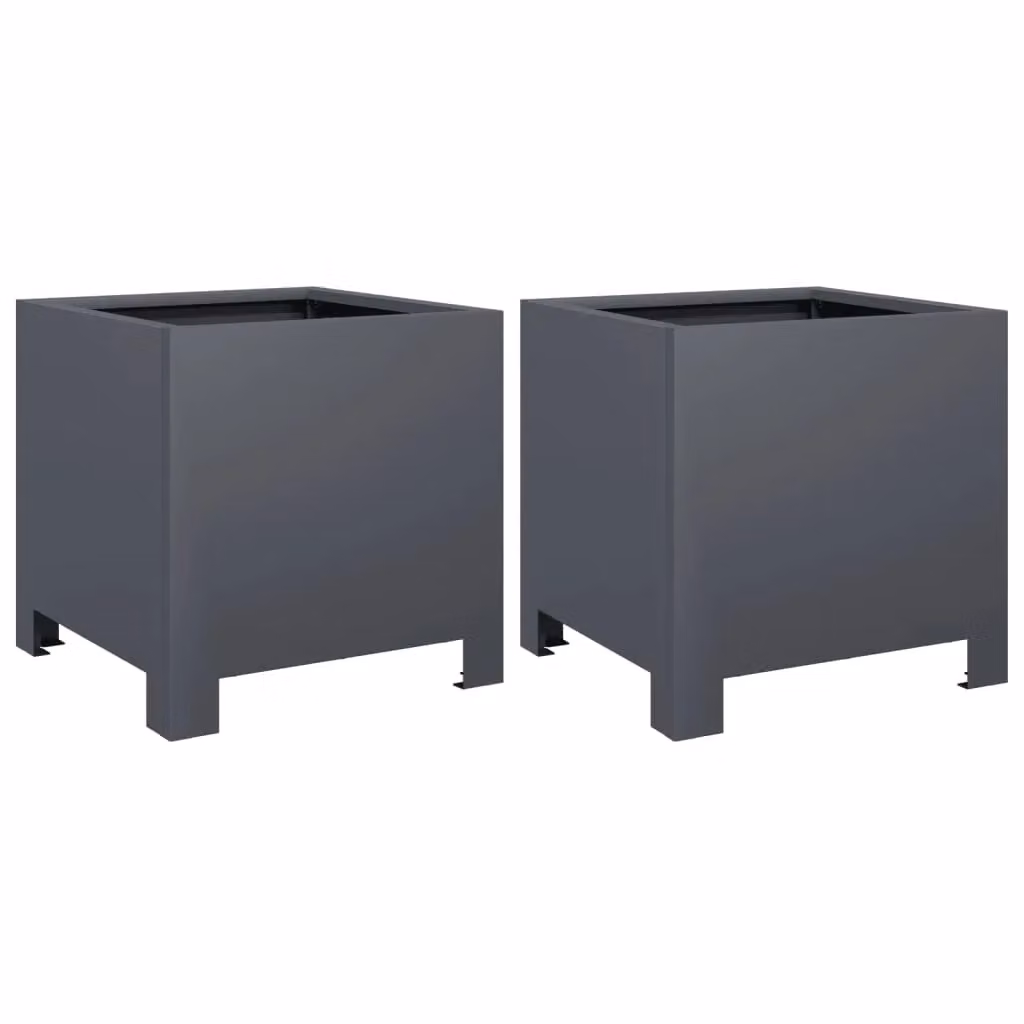 Berkfield Home Garden Steel Planter Tub Set, 2 Pieces, Anthracite and Black, W/D/H: 30 x 30 x 30 cm – 2
