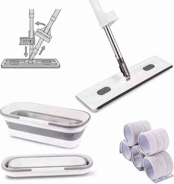 KORVIXA Self-Cleaning Mop Bucket Set with Wringer and Telescopic Handle, White