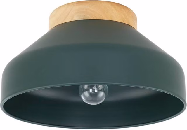 Happy Homewares Scandinavian Designed Semi Flush Ceiling Light Fitting in Green and Wood, W/D/H: 30 x 30 x 18 cm – 1