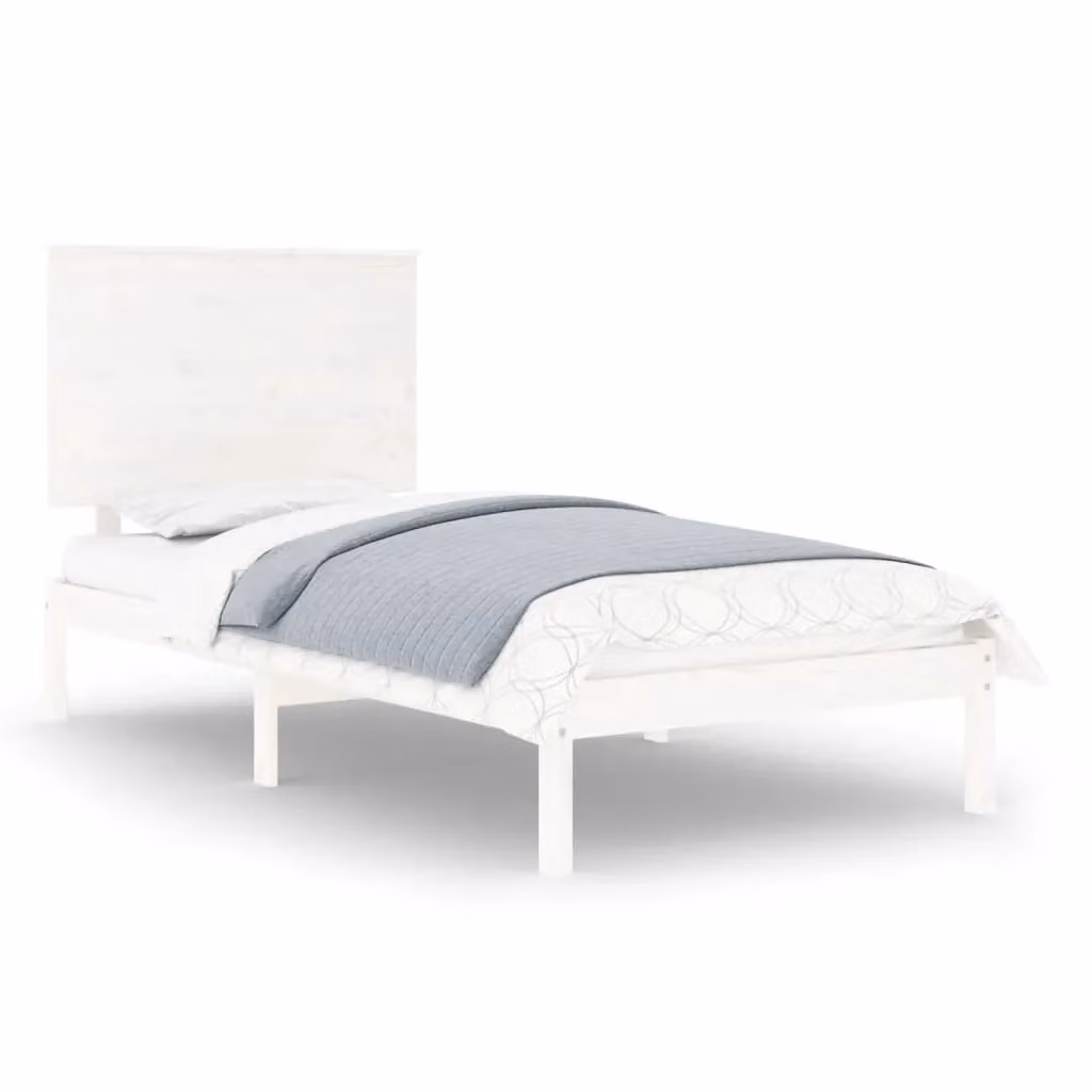 Berkfield Home White Solid Wood Pine Bed Frame W: 90 cm, D: 200 cm – 2