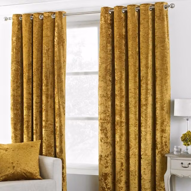 Make It A Home Verona Crushed Velvet Ringtop Eyelet Curtains, Yellow, Width: 137 cm, Height: 229 cm