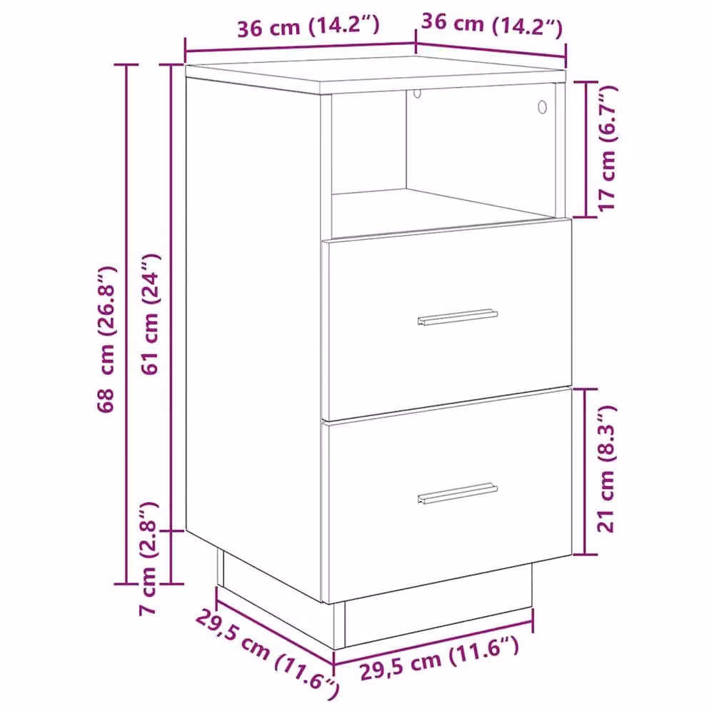Berkfield Home Durable Bedside Cabinet with 2 Drawers, Black, W/D/H: 36 x 36 x 68 cm – 6