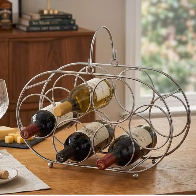 Orsina Silver Metal 6 Bottle Oval Wine Rack – 2