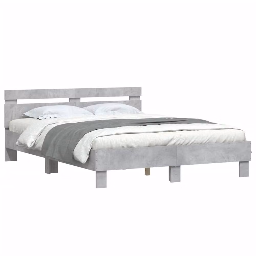 Berkfield Home Modern Bed Frame with LED Lighting and USB Charging Port in Concrete Grey, W/D/H: 140 x 190 cm – 2