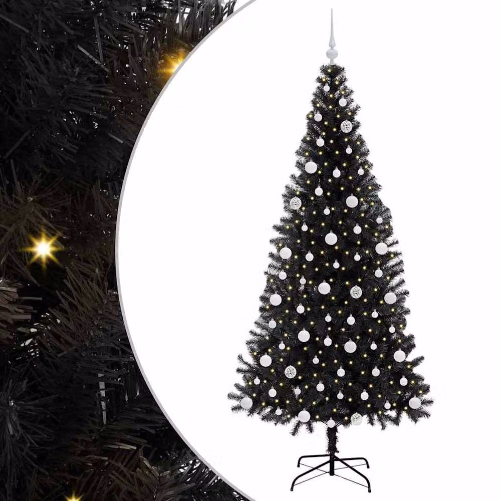 Berkfield Home Lush Christmas Tree with 300 LEDs and Stand, Black, Height: 210 cm – 3