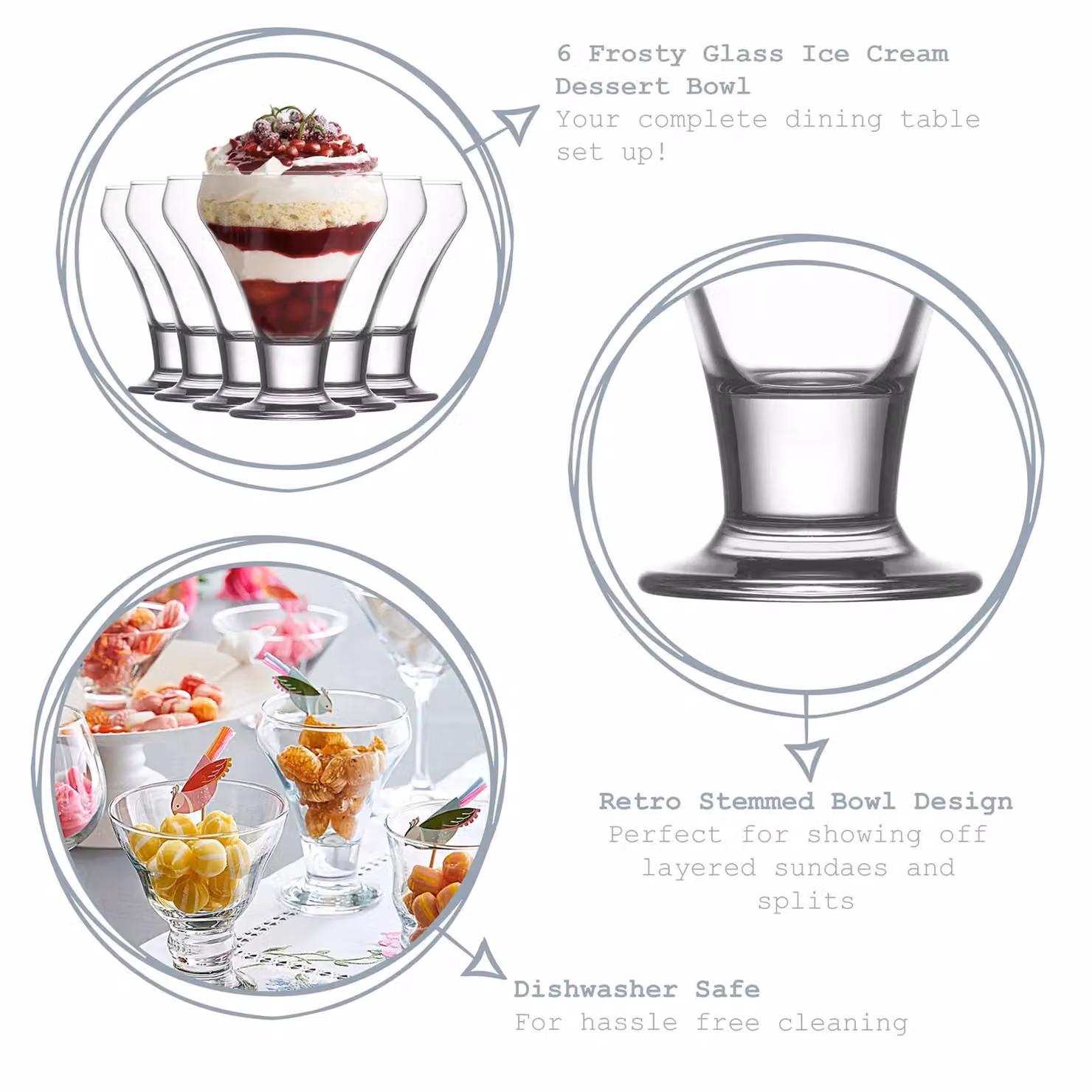 LAV Frosty Glass Ice Cream Bowls, Transparent, Pack of 6 – 2