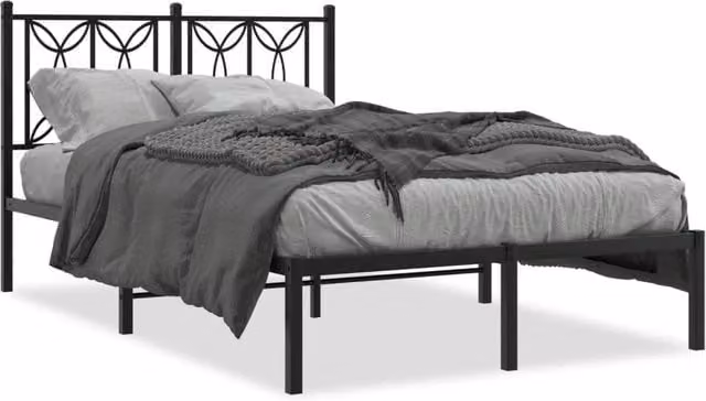 Berkfield Home Metal Bed Frame with Headboard, Black, W/D/H: 120 x 190 cm – 1