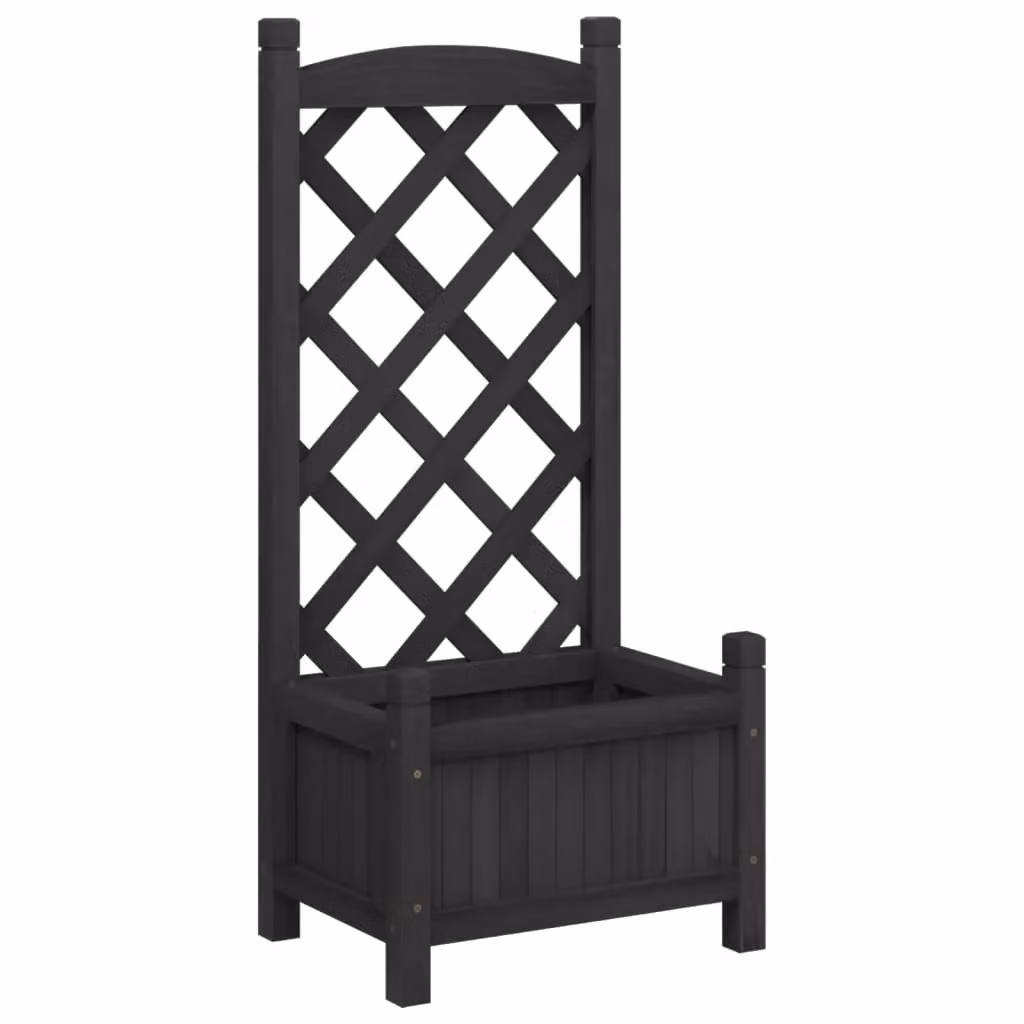 Berkfield Home Black Solid Wood Fir Planter with Trellis – 2