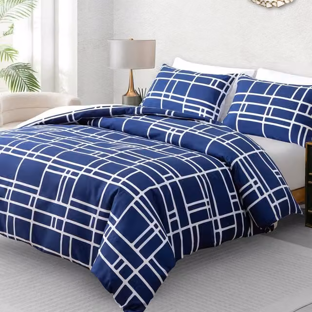 Pamposh Superking Reversible Microfibre Duvet Cover Set in Blue and White with 2 Pillowcases