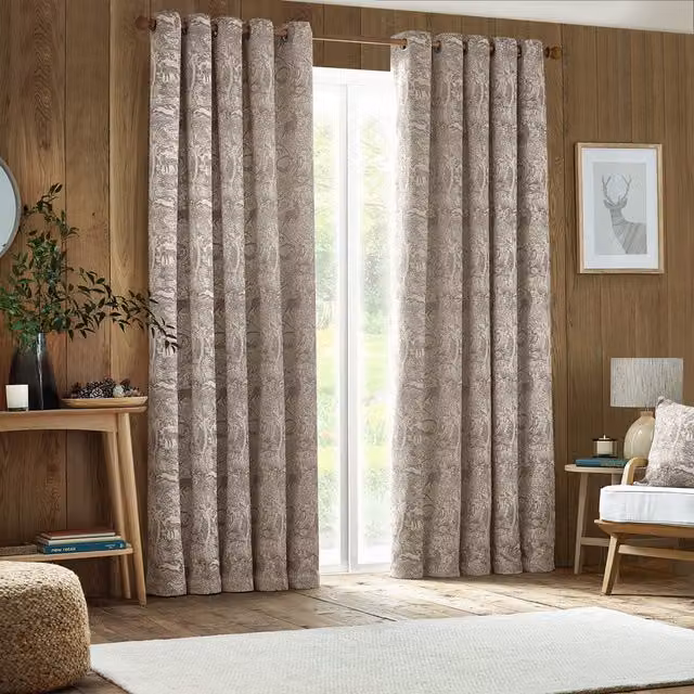 Make It A Home Winter Woods Chenille Eyelet Curtains, Set of 2, Taupe, Width: 137 cm, Height: 168 cm