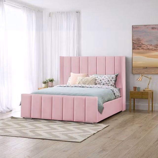 Desire Deco Danica Upholstered Velvet Bed Frame, Pink, W/D/H: 200 x 200 cm