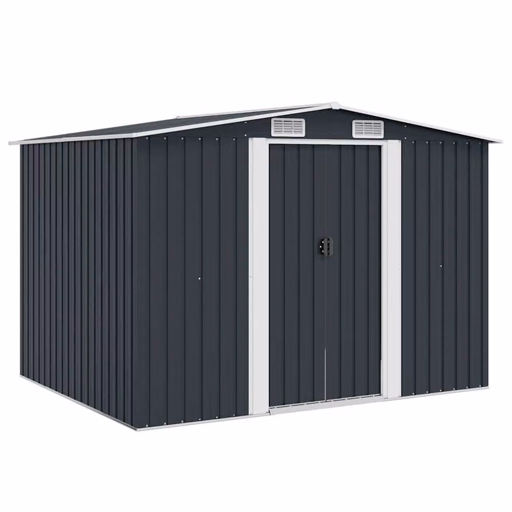 Berkfield Home Garden Storage Shed in Anthracite Galvanised Steel, W: 257 cm, D: 205 cm, H: 178 cm – 2