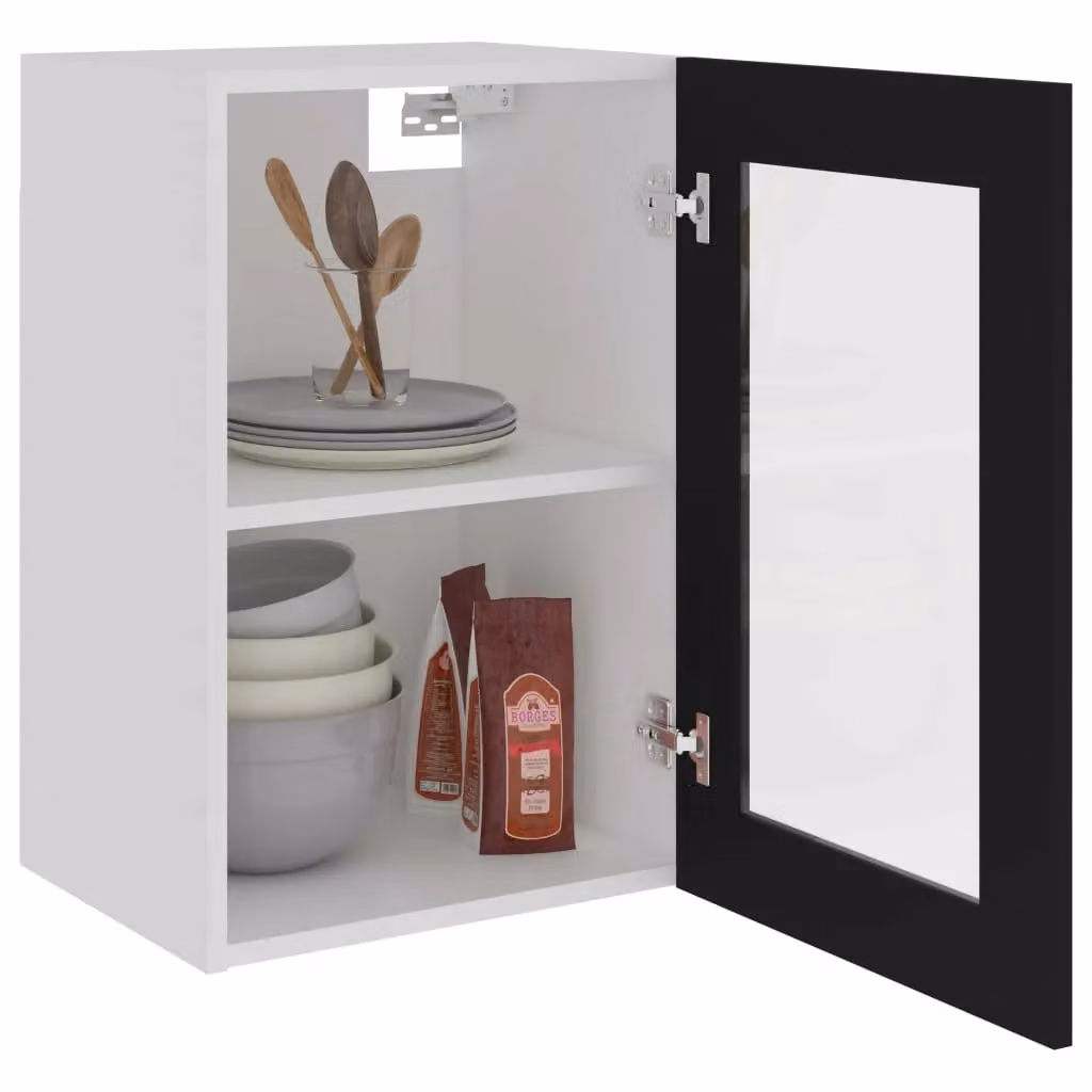 Berkfield Home Modern Black Wall Mounted Glass Cabinet with Internal Shelves W/D/H: 40 x 31 x 60 cm – 4