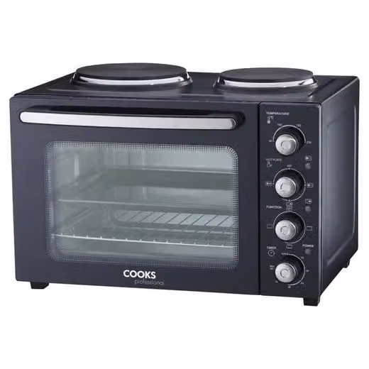 Cooks Professional 34L Multifunction Electric Mini Oven with 2 Hobs and Timer, Black – 3
