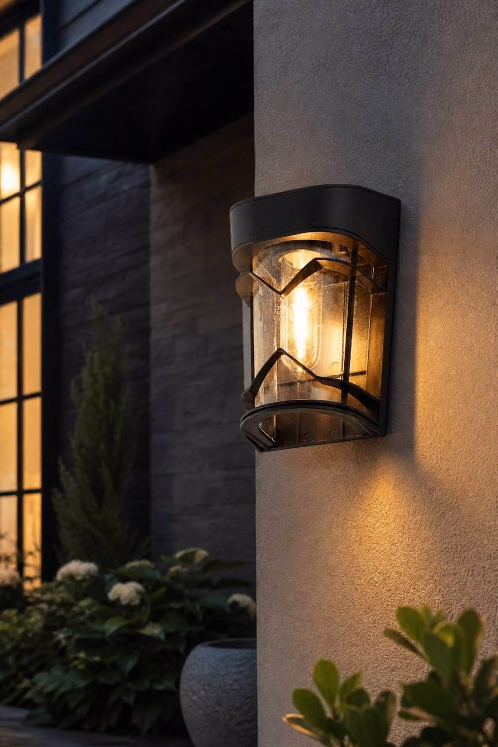 Living and Home 4 Pack Solar-Powered Black Outdoor Wall Lights with Warm White Glass Lenses and Dusk Sensor – 2
