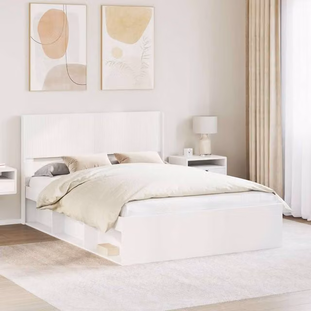 Berkfield Home Modern Bed Frame with Headboard and Side Compartment Storage, White, 150 x 200 cm