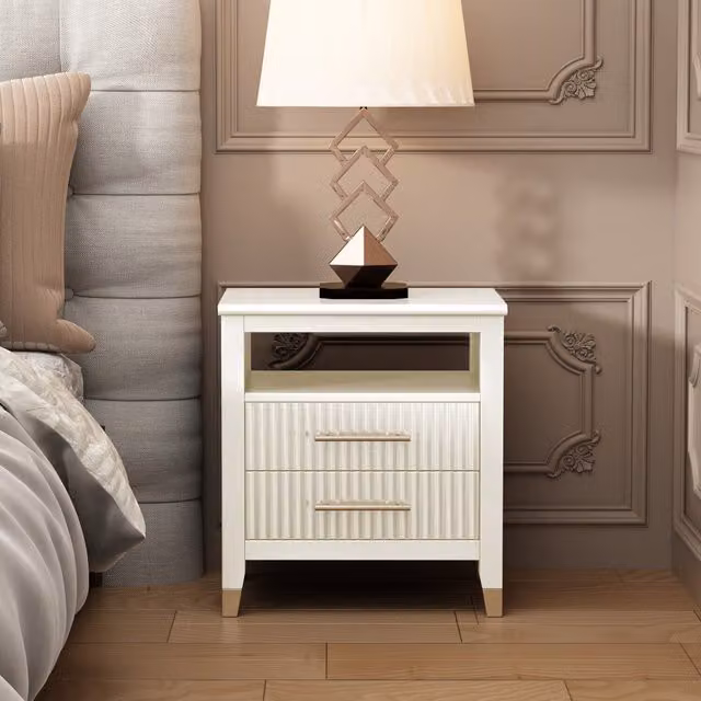 Biasi White 2 Drawer Bedside Table with Shelf