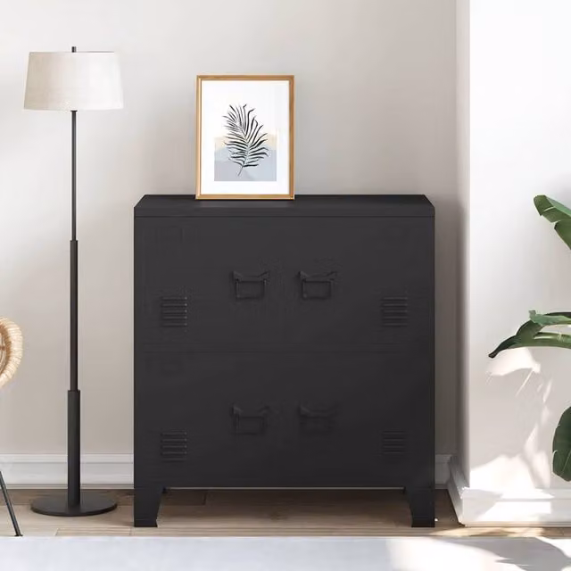 Berkfield Home Industrial Storage Chest in Black Steel with Internal Shelves, W/D/H: 75 x 40 x 80 cm – 1