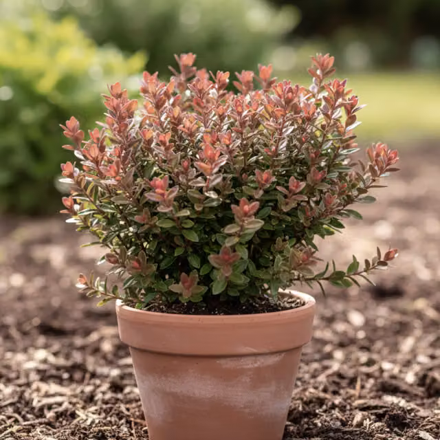 Hebe Little Leaves Red Ornamental Evergreen Shrub, Green with Red Flush