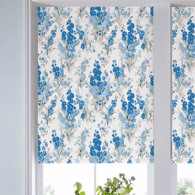 Laura Ashley Stocks Translucent Made to Measure Floral Roller Blind in Blue Sky