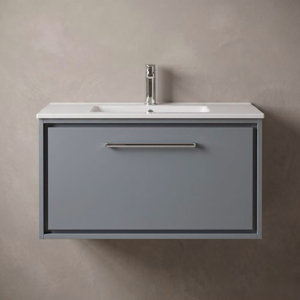 Balterley Grey Wall Hung Single Soft-Close Drawer Bathroom Vanity Unit, Width: 80 cm – 2