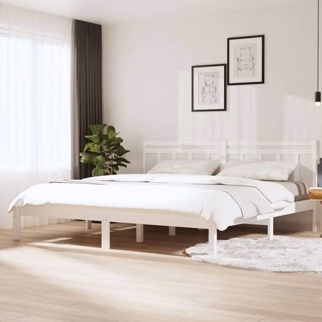 Berkfield Home White Solid Wood Pine Bed Frame W: 160 cm, D: 200 cm – 1
