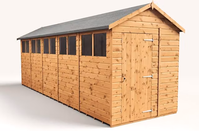 Empire Sheds Empire 6x20 Modular Apex Garden Shed with Single Door and Windows in Brown