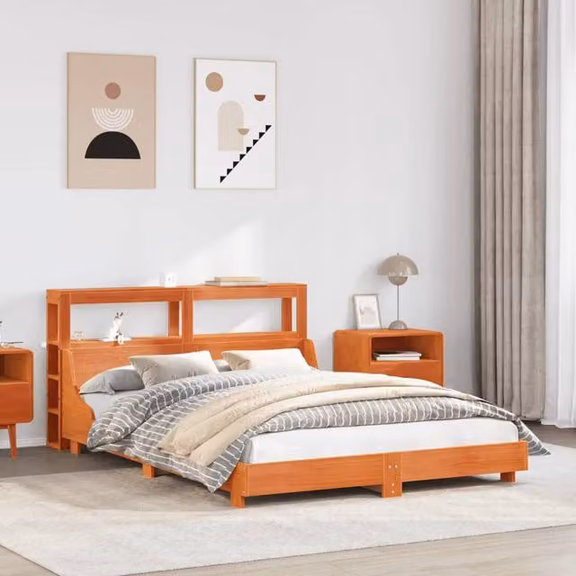 Berkfield Home King Size Solid Wood Pine Bed Frame in Wax Brown, W/D/H: 150 x 200 cm – 1